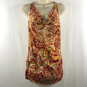 Bisou Bisou Womens Y2K Slinky Halter Cowl Neck Tunic Top Sz M Paisley Ruched